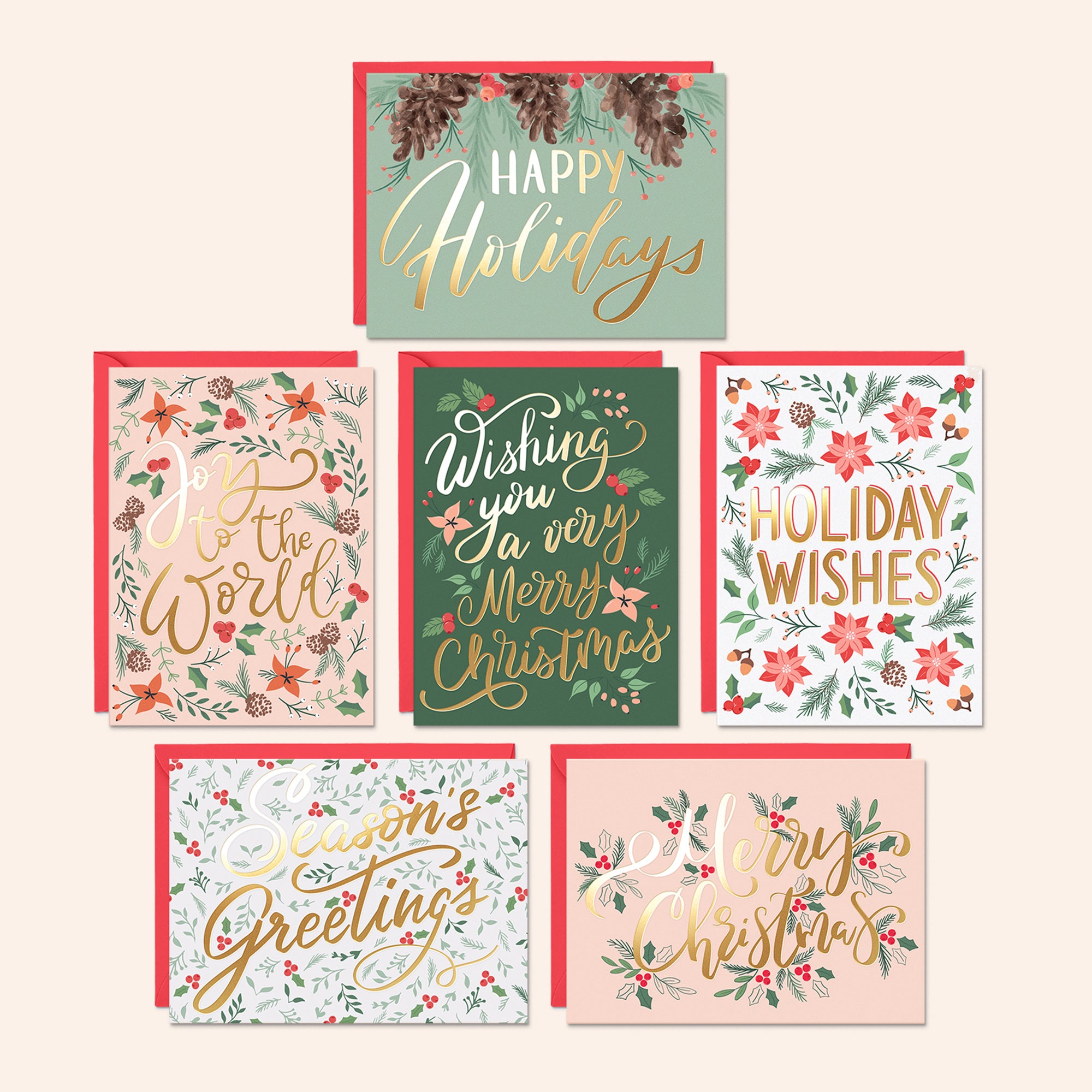 Text Gold Foil Christmas Cards | Set of 24