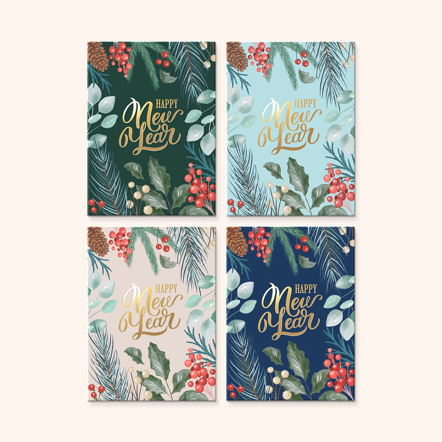 Winter Leaves New Year Cards | Set of 24