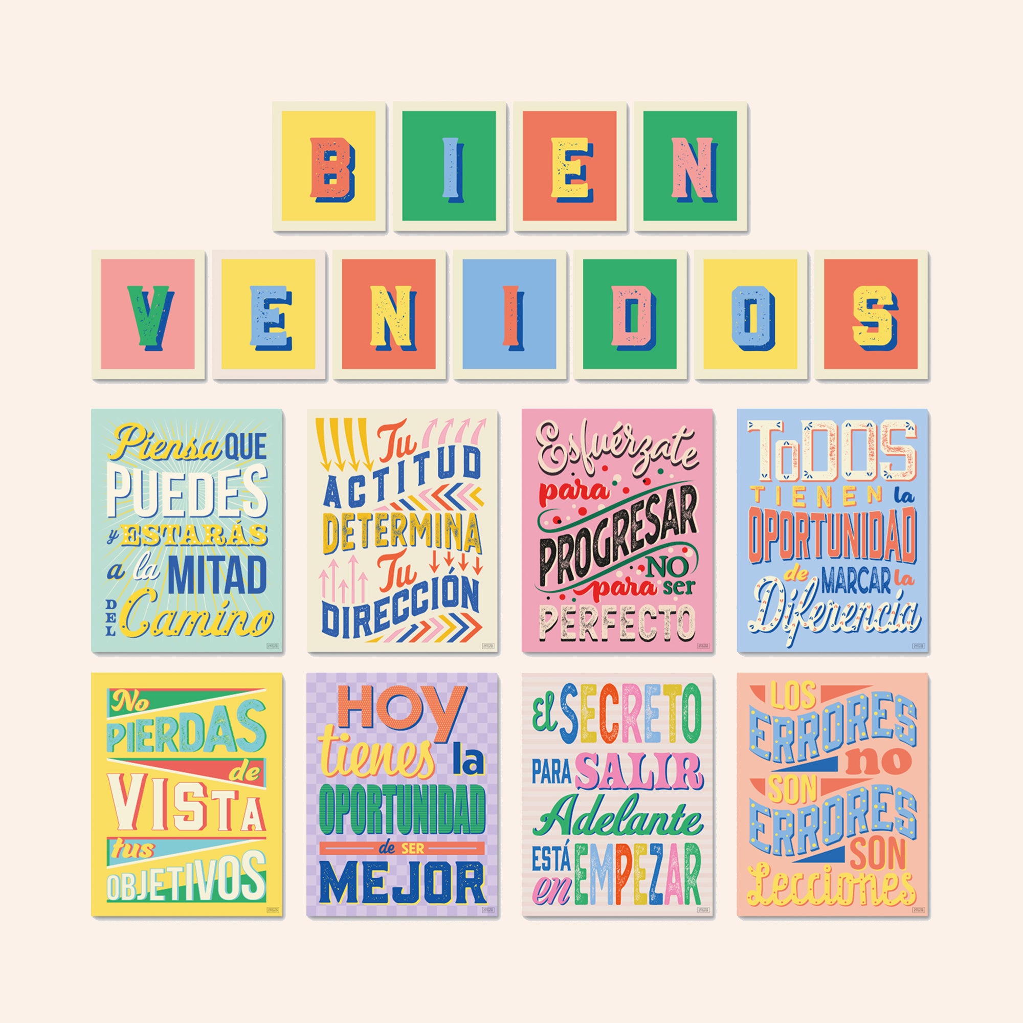 BIENVENIDOS Letters and 8 Posters